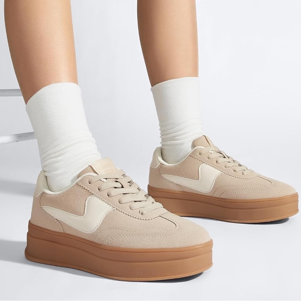 Lucky Step Women's Beige and White Sneakers